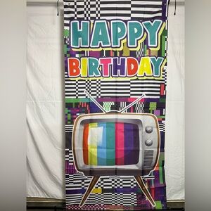 80’s/Retro Theme Happy Birthday Backdrop Banner 6x3Ft.